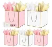 HONTIUS Bolsa Regalo, 11.9" Cuadrado Bolsa Regalo Grande con Papel de Pañuelos de Papel y Tarjetas, 30 * 30 * 30cm Bolsas de Regalo Gift Bags con Sonrisa para Cumpleaños Fiestas 5 Piezas B