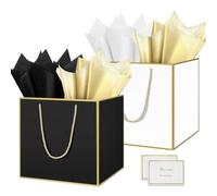 HONTIUS Bolsa Regalo, 11.9" Cuadrado Bolsa Regalo Grande con Papel de Pañuelos de Papel y Tarjetas, 30 * 30 * 30cm Bolsas de Regalo Gift Bags con Sonrisa para Cumpleaños Fiestas 2 Piezas G