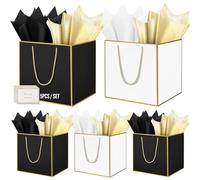 HONTIUS Bolsa Regalo, 11.9" Cuadrado Bolsa Regalo Grande con Papel de Pañuelos de Papel y Tarjetas, 30 * 30 * 30cm Bolsas de Regalo Gift Bags con Sonrisa para Cumpleaños Fiestas 5 Piezas G