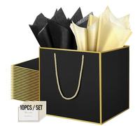 HONTIUS Bolsa Regalo, 11.9" Negro Cuadrado Bolsa Regalo Grande con Papel de Pañuelos de Papel y Tarjetas, 30 * 30 * 30cm Bolsas de Regalo Gift Bags con Sonrisa para Cumpleaños Fiestas 10 Piezas F