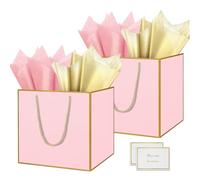 HONTIUS Bolsa Regalo, 11.9" Rosado Cuadrado Bolsa Regalo Grande con Papel de Pañuelos de Papel y Tarjetas, 30 * 30 * 30cm Bolsas de Regalo Gift Bags con Sonrisa para Cumpleaños Fiestas 2 Piezas J