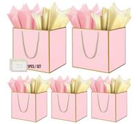 HONTIUS Bolsa Regalo, 11.9" Rosado Cuadrado Bolsa Regalo Grande con Papel de Pañuelos de Papel y Tarjetas, 30 * 30 * 30cm Bolsas de Regalo Gift Bags con Sonrisa para Cumpleaños Fiestas 5 Piezas J