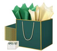 HONTIUS Bolsa Regalo, 11.9" Verde Cuadrado Bolsa Regalo Grande con Papel de Pañuelos de Papel y Tarjetas, 30 * 30 * 30cm Bolsas de Regalo Gift Bags con Sonrisa para Cumpleaños Fiestas 10 Piezas H