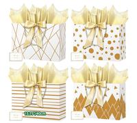 HONTIUS Bolsa Regalo, 15.75" Cuadrado Bolsa Regalo Grande con Papel de Pañuelos de Papel y Tarjetas, 40 * 30 * 12.5cm Bolsas de Regalo Gift Bags con Sonrisa para Cumpleaños Fiestas 4 piezas F