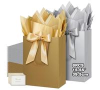 HONTIUS Bolsa Regalo, 15.75" Cuadrado Bolsa Regalo Grande con Papel de Pañuelos de Papel y Tarjetas, 40 * 30 * 12.5cm Bolsas de Regalo Gift Bags con Sonrisa para Cumpleaños Fiestas 8 piezas G