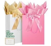 HONTIUS Bolsa Regalo, 15.75" Cuadrado Bolsa Regalo Grande con Papel de Pañuelos de Papel y Tarjetas, 40 * 30 * 12.5cm Bolsas de Regalo Gift Bags con Sonrisa para Cumpleaños Fiestas 2 piezas F