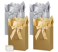 HONTIUS Bolsa Regalo, 15.75" Cuadrado Bolsa Regalo Grande con Papel de Pañuelos de Papel y Tarjetas, 40 * 30 * 12.5cm Bolsas de Regalo Gift Bags con Sonrisa para Cumpleaños Fiestas 4 piezas G