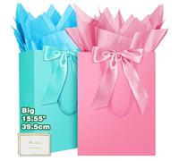 HONTIUS Bolsa Regalo, 15.75" Cuadrado Bolsa Regalo Grande con Papel de Pañuelos de Papel y Tarjetas, 40 * 30 * 12.5cm Bolsas de Regalo Gift Bags con Sonrisa para Cumpleaños Fiestas 2 piezas I