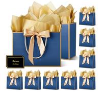 HONTIUS Bolsa Regalo Grande, 10 Piezas Bolsas para Regalos, 12.59" 32 * 25 * 11cm Bolsas Cuadradas con 10 Pañuelos de Papel 10 Tarjetas de Felicitación para Cumpleaños Azul