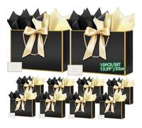 HONTIUS Bolsa Regalo Grande, 10 Piezas Bolsas para Regalos, 12.59" 32 * 25 * 11cm Bolsas Cuadradas con 10 Pañuelos de Papel 10 Tarjetas de Felicitación para Cumpleaños Marrón