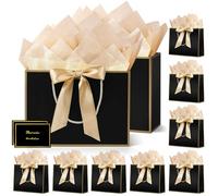 HONTIUS Bolsa Regalo Grande, 10 Piezas Bolsas para Regalos, 12.59" 32 * 25 * 11cm Bolsas Cuadradas con 10 Pañuelos de Papel 10 Tarjetas de Felicitación para Cumpleaños, Boda y Fiesta Favores Negro