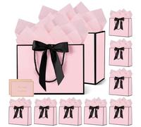HONTIUS Bolsa Regalo Grande, 10 Piezas Bolsas para Regalos, 12.59" 32 * 25 * 11cm Bolsas Cuadradas con 10 Pañuelos de Papel 10 Tarjetas de Felicitación para Cumpleaños Rosa