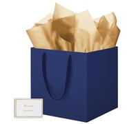 HONTIUS Bolsas de regalo grandes, 30 x 30 x 30 cm, bolsas de regalo cuadradas, XXL con pañuelo y tarjetas, sonrisa, bolsas de papel con asa, 30 x 30 x 30 cm (azul, 1 unidad)