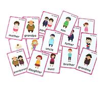HONTOUSIP 15 Pcs Family Relationship Flashcards | Memory Game | Preschool Educational Learning English Games & First Words Cards(Basic English Vocabulary Cards & Cards Pocket for Kids) 12x9cm(inglés)