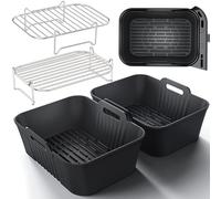 HONYAO Accesorios para freidora de aire, 4 Piezas Moldes Silicona & Rejillas Freidora de Aire para Cecotec 9L, Cosori 8,5L-10L, Ninja 9,5L, Philips 10L y otras Air Fryer Dual Zone 8L-10L