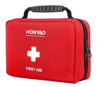 HONYAO Botiquín de Primeros Auxilios 222 Piezas, Kit Primeros Auxilios Completo, Botiquin para Casa Coche Trabajo Deporte Viaje Cámping, Rojo