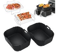 HONYAO Moldes Silicona Freidora de Aire, Air fryer Accesorios Blebandeja para Hornear para Freidora sin Aceite Compatible con Ninja Dual AF300EU, AF400EU y Otras Dual Zone 7,6L-10L Airfryer