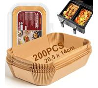 HONYAO Papel para Freidora de Aire Doble, 20,5x14cm 200 Piezas Rectangular Papel de Horno Accesorios Compatible con Cecotec Ninja Cookwise Dual Double Stack Air Fryer - Rectángulo