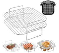 HONYAO Rejilla para Freidora de Aire, 2 piezas Apilable Acero Inoxidable Accesorios Air Fryer para Cecotec 5,5/6/6,5/8/8,5L, Cosori 5,5/5,7/6/6,2/6,4L, Philips 6,2L, otros Cestos Cuadrados 5,5-8,3L