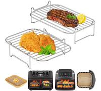 HONYAO Rejillas para Freidora de Aire - Accesorios Air Fryer Doble - 2 piezas Grelha Plato Acero Inoxidable Air Fryer Rack Compatible con Ninja Foodi, Cosori, Cecotec, otras Dual Airfryer 7,6L-10L