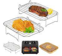 HONYAO Rejillas para Freidora de Aire - Accesorios Air Fryer Doble - 2 Piezas Grelha Plato Acero Inoxidable Compatible con Ninja Foodi, Cosori, Cecotec, Otras Dual Airfryer