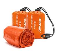 HONYAO Saco de Dormir Emergencia, Mantas Termica de Aluminio, Supervivencia Bivy para Vivac, Cámping, Excursionismo, Trekking (Naranja con Silbar#2)