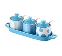 hOnYbmq Azucarero de cerámica, Blue Sugar Bowl with Lid, Sugar Container Spice Jar, Sugar Salt Pot Seasoning Canister