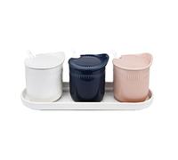 hOnYbmq Azucarero de cerámica, Tricolor Sugar Bowl With Lid, Salt Pot Seasoning Canister With Small Spoon,