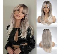 Honygebia Peluca Marrón Ombre con Flequillo - Pelucas Marrones Claras para Mujer, Cabello Sintético Resistente al Calor de Aspecto Natural - Las Mejores Pelucas para Halloween/Fiesta