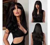 Honygebia Peluca Negra con Flequillo - Pelucas Negras para Mujer, Cabello Sintético Resistente al Calor de Aspecto Natural - Las Mejores Pelucas para Halloween/Fiesta