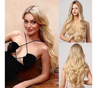 Honygebia Peluca Rubia Larga con División Media - Pelucas Rubias Degradadas para Mujer, Cabello Sintético Resistente al Calor de Aspecto Natural - Las Mejores Pelucas para Halloween/Fiesta
