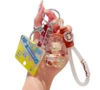 HONYJOOM Lindo llavero de peluche con diseño de oso de peluche Kawaii Boba líquido para bolsa, bolso, mochila, dijes para mujeres y niñas, K-soda (gato), 1.4x2.6 inch