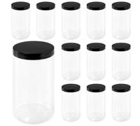 HONYUET 12 tarros de plástico de 1000 ml con tapas, tarros de especias vacíos transparentes para almacenamiento de alimentos para productos secos, fideos, especias