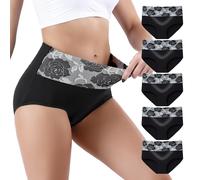 Honzadar Ropa Interior de Cintura Alta para Mujer, Calzoncillos con Control de Abdomen, Bragas posparto, Cobertura Completa (Talla Regular y Extragrande), Negro - Paquete de 5, 4XL/Plus