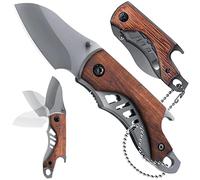 HONZIN Navaja de bolsillo Cuchillo plegable Mango de madera Mini multiherramienta 3 en 1 Cuchillo de Acero Inoxidable