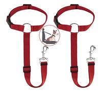 HONZUEN 2 Piezas Arnés Perro Coche Ajustable, Cinturón de Seguridad para Perros Universal para Reposacabezas, Correa Seat Belt Dog para Viaje Seguro de Mascotas, Asiento Trasero y Delantero, Rojo
