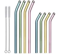 HONZUEN 8pcs Pajas de Cristal Reutilizables con 2 Cepillitos - Sin BPA Pajitas Coloreadas Curvados(4 Largo y 4 Corto) para Tazas 20/30 Oz, Pajitas de Vidrio Evitar la Decoloración de Los Dientes