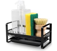 HONZUEN Organizador Fregadero Cocina,Acero Inoxidable Soporte Esponja Fregadero con Bandeja,Negro Soporte Utensilios Cocina Adhesivo para Estropajo