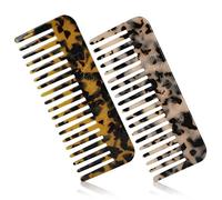 HONZUEN Peine Pelo Rizado 2 Piezas, Peine Puas Anchas Antienredos Antiestáticos para Largo Cabello Húmedo, Grueso y Rizos, Peine Hombre Mujer Ligero para Casa Viaje Salón, Marrón/Blanco