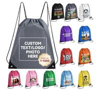 HooAMI Bolsas de mochila con cordón personalizado,Bolsas personalizadas a granel,Artículos promocionales con logotipo de texto,Saco deportivo para gimnasio
