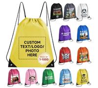 HooAMI Bolsas de mochila con cordón personalizado,Bolsas personalizadas a granel,Artículos promocionales con logotipo de texto,Saco deportivo para gimnasio