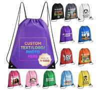 HooAMI Bolsas de mochila con cordón personalizado,Bolsas personalizadas a granel,Artículos promocionales con logotipo de texto,Saco deportivo para gimnasio, Púrpura, Medium, Mochilas personalizadas