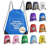 HooAMI Bolsas de mochila con cordón personalizado,Bolsas personalizadas a granel,Artículos promocionales con logotipo de texto,Saco deportivo para gimnasio, Azul bebé, Medium, Mochilas personalizadas