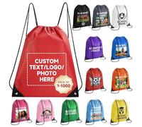 HooAMI Bolsas de mochila con cordón personalizado,Bolsas personalizadas a granel,Artículos promocionales con logotipo de texto,Saco deportivo para gimnasio, Rojo Brillante, Medium, Mochilas