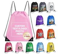 HooAMI Bolsas de mochila con cordón personalizado,Bolsas personalizadas a granel,Artículos promocionales con logotipo de texto,Saco deportivo para gimnasio