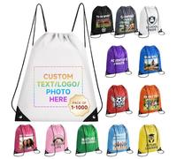 HooAMI Bolsas de mochila con cordón personalizado,Bolsas personalizadas a granel,Artículos promocionales con logotipo de texto,Saco deportivo para gimnasio
