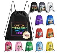 HooAMI Bolsas de mochila con cordón personalizado,Bolsas personalizadas a granel,Artículos promocionales con logotipo de texto,Saco deportivo para gimnasio