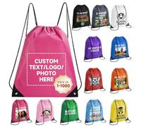 HooAMI Bolsas de mochila con cordón personalizado,Bolsas personalizadas a granel,Artículos promocionales con logotipo de texto,Saco deportivo para gimnasio