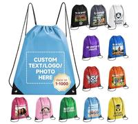 HooAMI Bolsas de mochila con cordón personalizado,Bolsas personalizadas a granel,Artículos promocionales con logotipo de texto,Saco deportivo para gimnasio