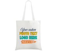 HooAMI Bolsas personalizadas con imagen y texto, bolsas reutilizables personalizadas para compras, publicidad, promoción, regalo, actividad, Blanco: 34 x 39 cm